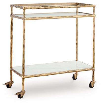 Plattfield - Antique Gold Finish - Bar Cart