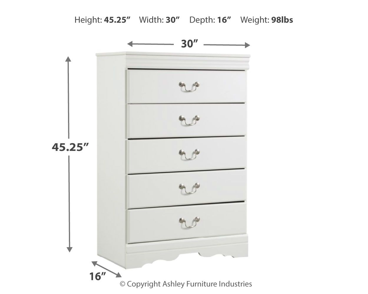 Anarasia - White - Five Drawer Chest