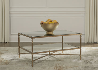 Cloverty - Aged Gold Finish - Rectangular Cocktail Table