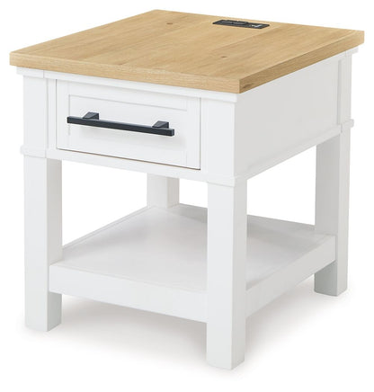 Ashbryn - White / Natural - Rectangular End Table