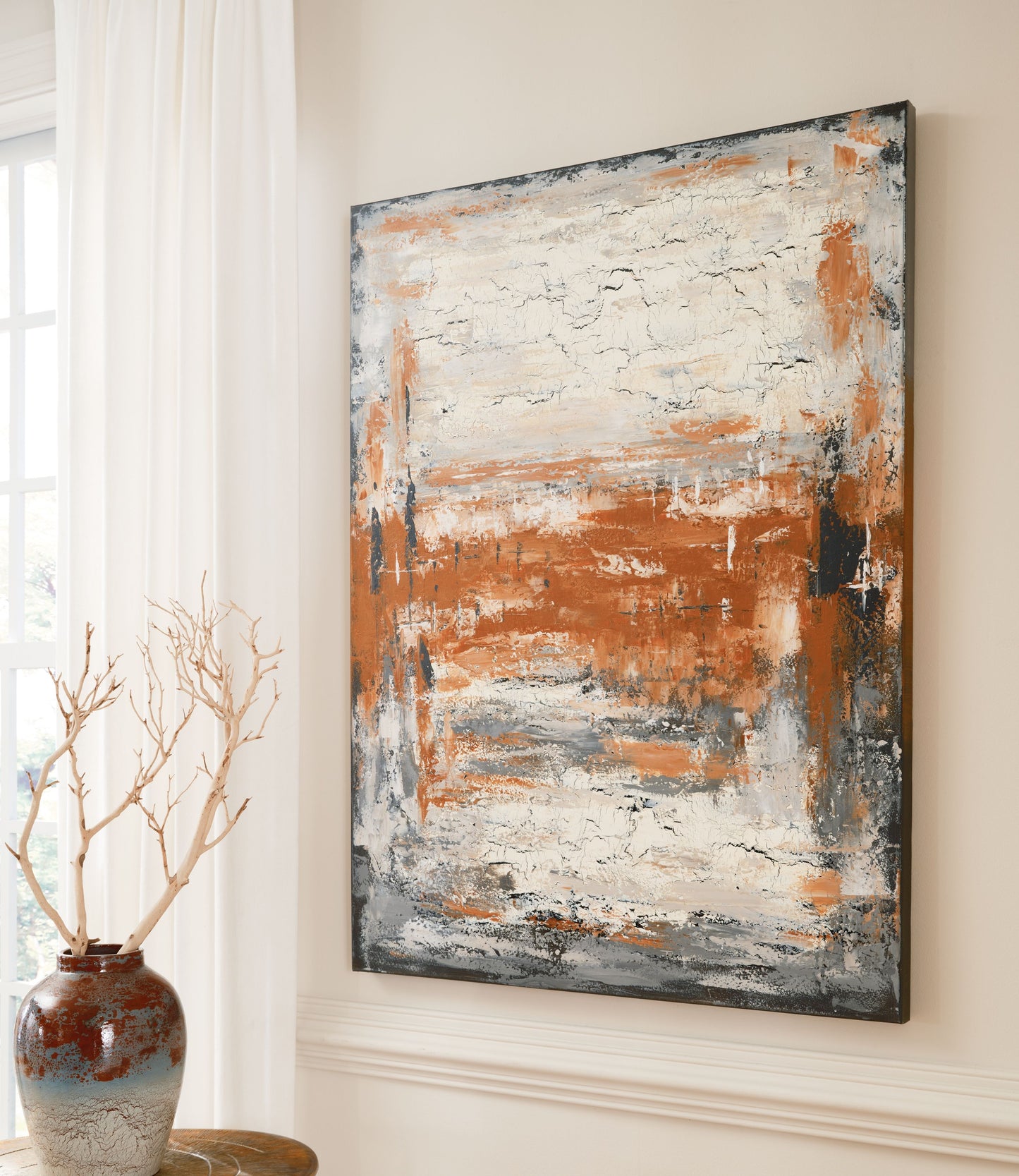 Carmely - Gray / White/orange - Wall Art