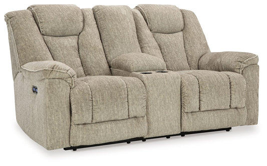 Hindmarsh - Stone - Power Reclining Loveseat With Console/ Adj Hdrst