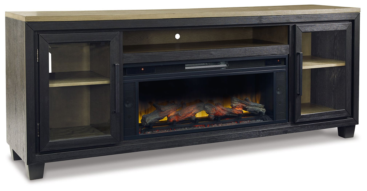 Foyland - Black / Brown - 83" TV Stand With Electric Infrared Fireplace Insert