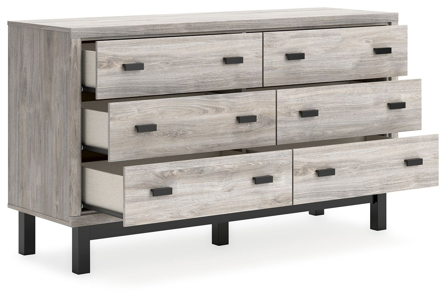 Vessalli - Black / Gray - Six Drawer Dresser