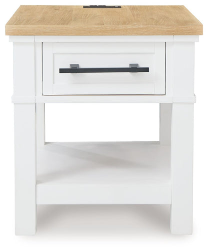 Ashbryn - White / Natural - Rectangular End Table